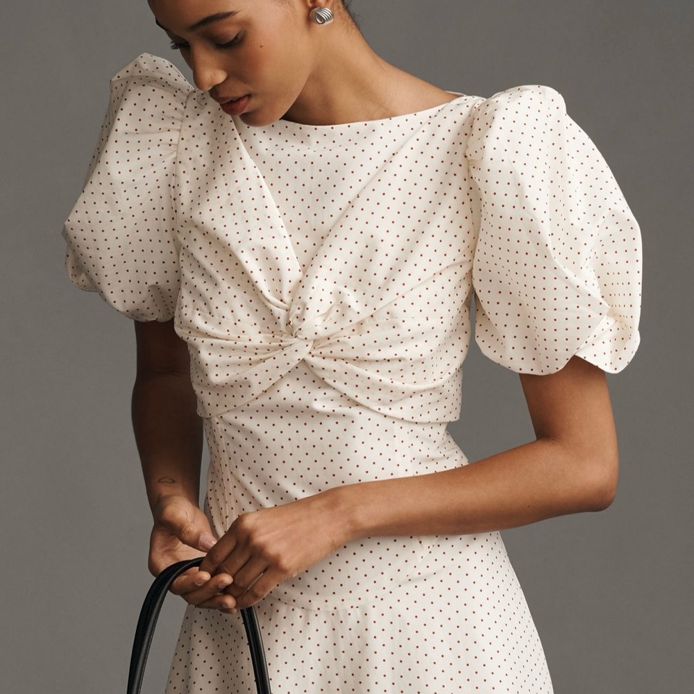 Chic Cream Polka Dot Long Sleeve Dress
